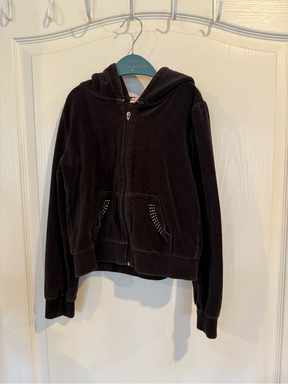 Juicy Couture small 7/8 black velour glitter embellished full zip hoodie jacket